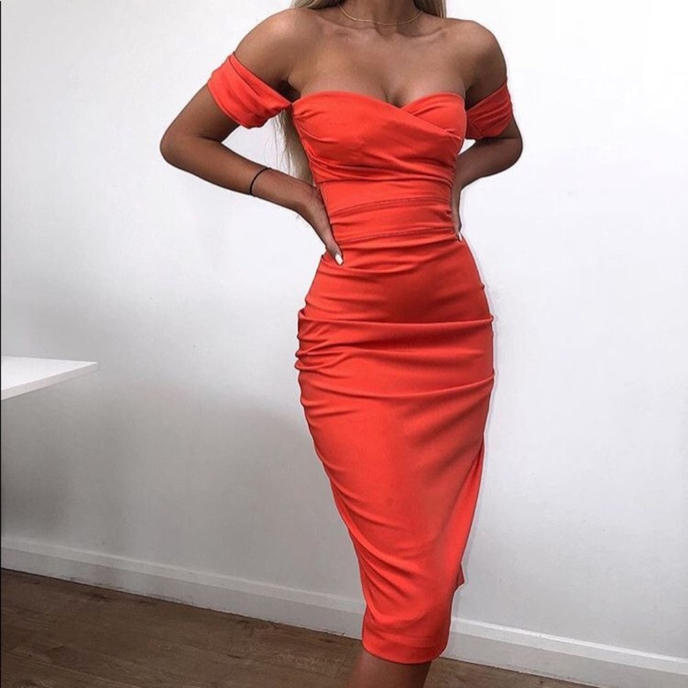 *LOWEST* New House of CB Anaelle Orange Midi Dress